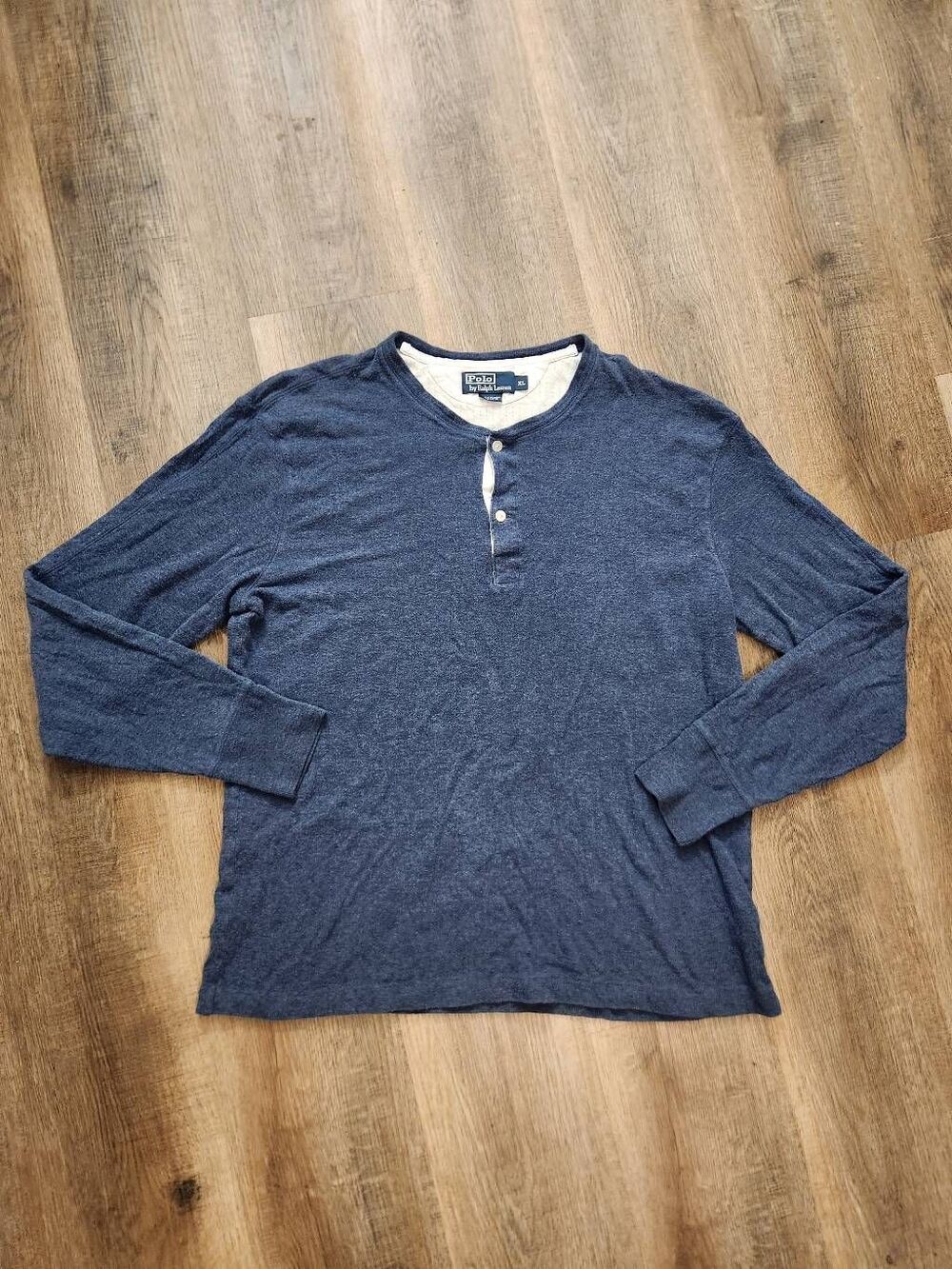 Ralph Lauren Polo Henley Double layer men's XL Blue Cotton Long Sleeve 2 button